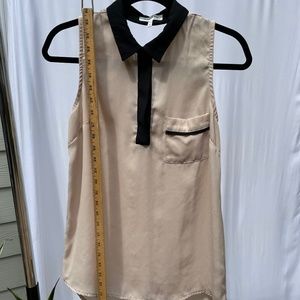 Sheer Two-Tone Sleeveless Blouse with Back Cut-Out Detail